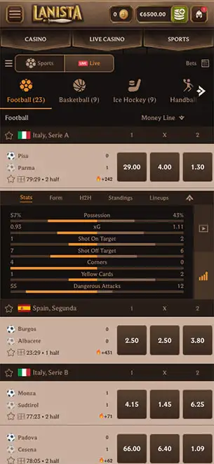 Lanista Casino mobile screenshot #2 Mobile Screenshot image #2 for Lanista Casino