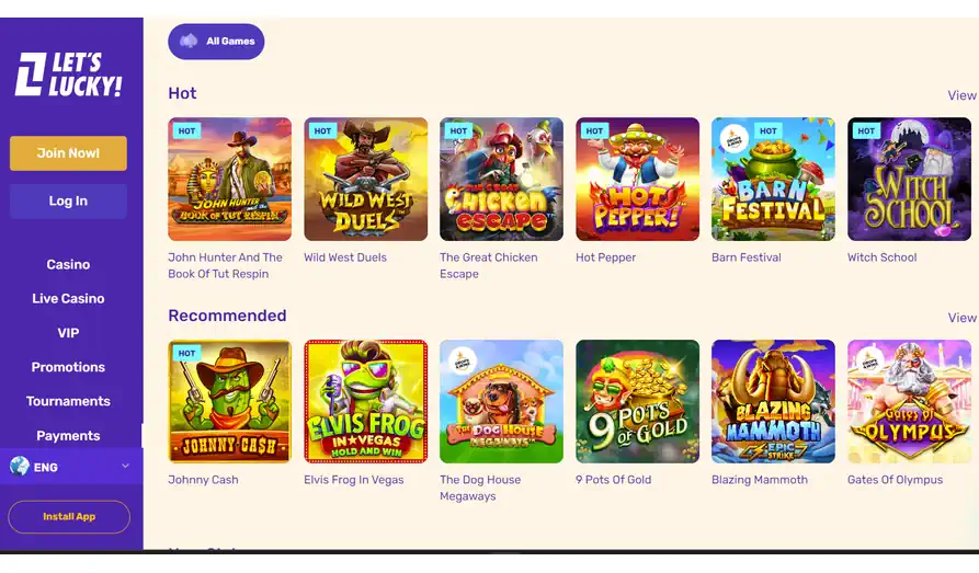 Landscape screenshot image #1 for Lets Lucky Casino