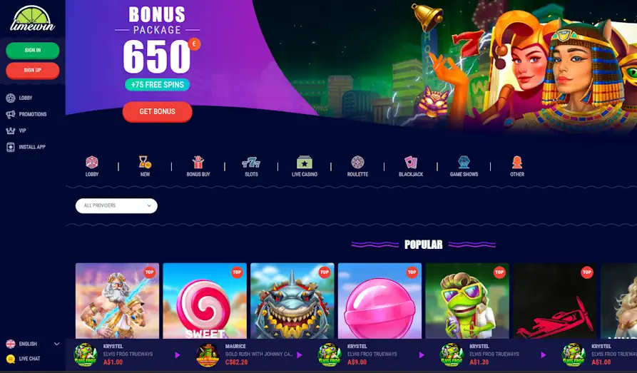 Limewin startpage Landscape screenshot image #1 for Lime Win Casino