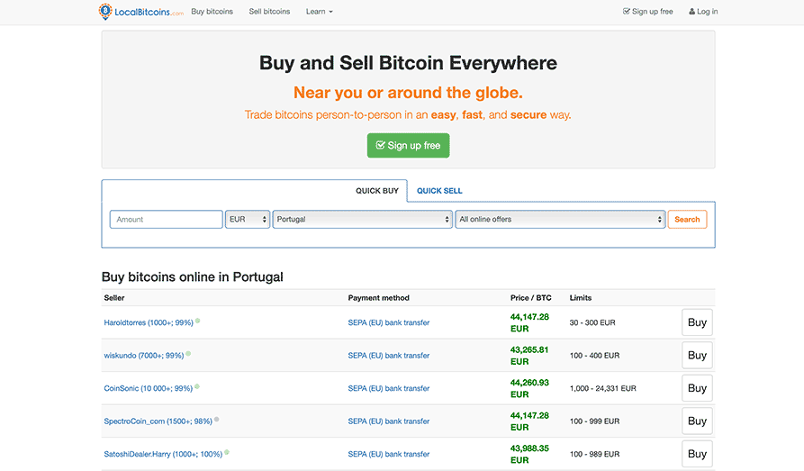 Screenshot from Local Bitcoins