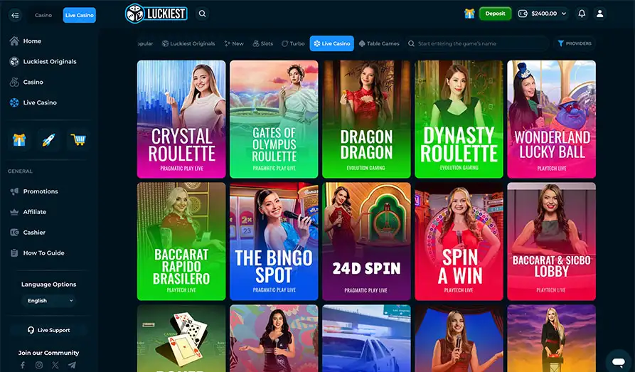 Luckiest Live Casino Games Landscape screenshot image #1 for Luckiest Casino