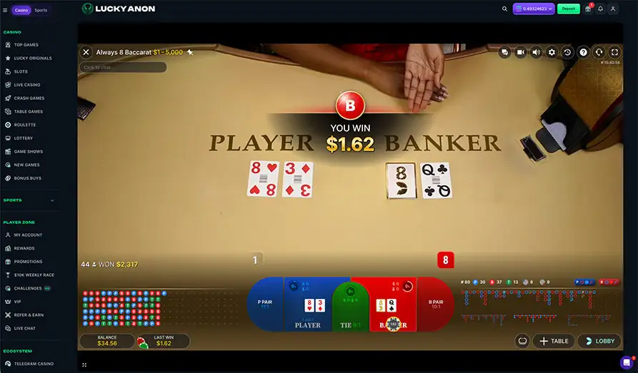Lucky Anon Live Casino Small Win Screenshot image #3 for Lucky Anon Casino