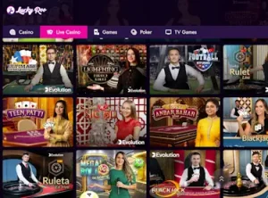 Snaphot of live dealer games on Lucky Roo casino