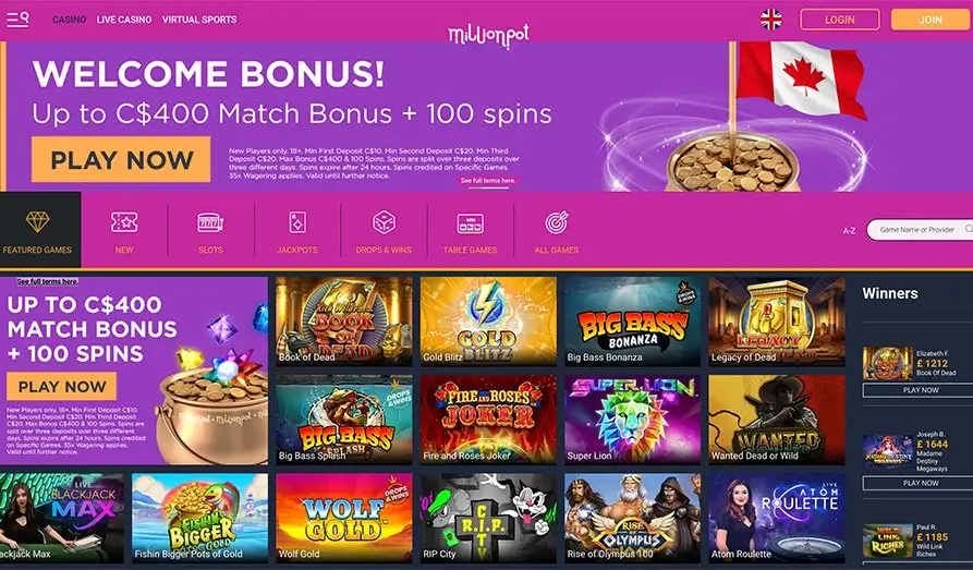 Main screenshot image for Millionpot Casino