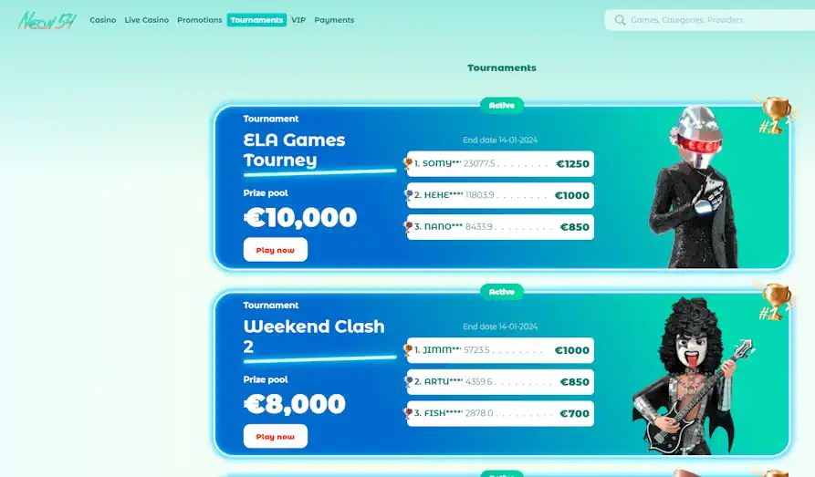 Neon54 Casino tournaments Landscape screenshot image #1 for Neon54 Casino