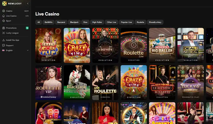 New Lucky Live Casino Selection Screenshot image #3 for New Lucky Casino