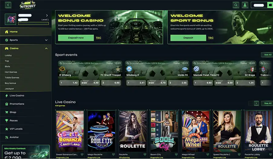 Main screenshot image for Nitro Bet Casino