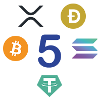 Number 5 and crypto logos