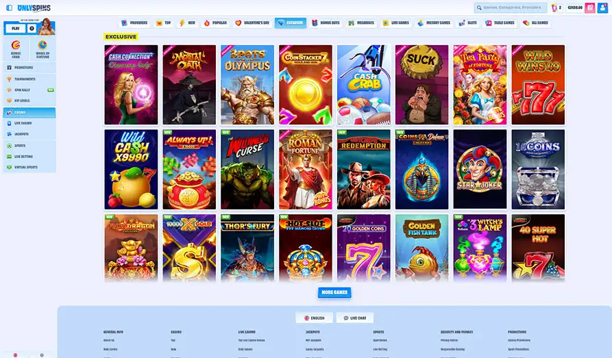Only Spins Exclusive Games Landscape screenshot image #1 for Only Spins Casino