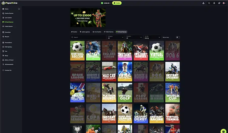 Papa Wins Virtual Games Landscape screenshot image #1 for Papa Wins Casino