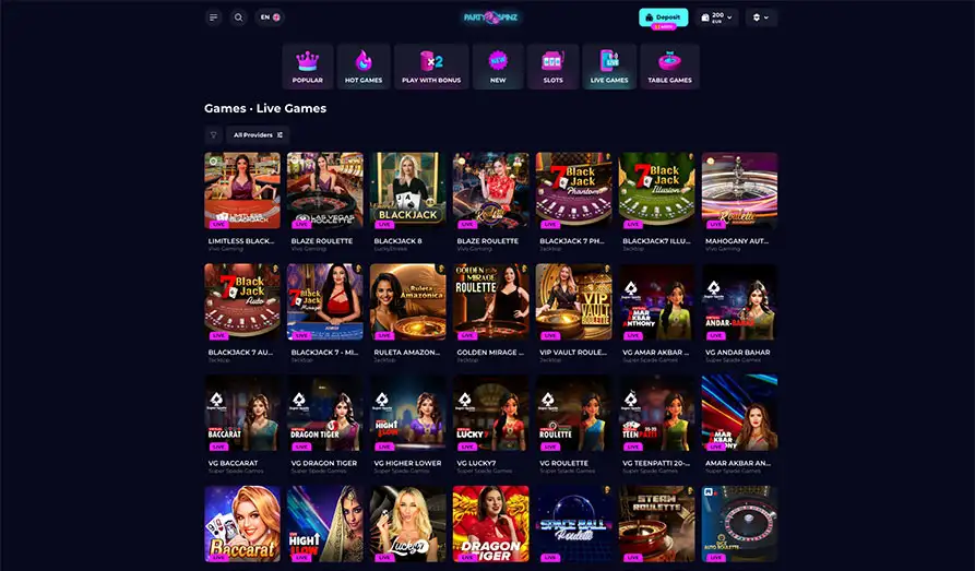 Party Spinz Live Casino Games Landscape screenshot image #1 for Party Spinz Casino