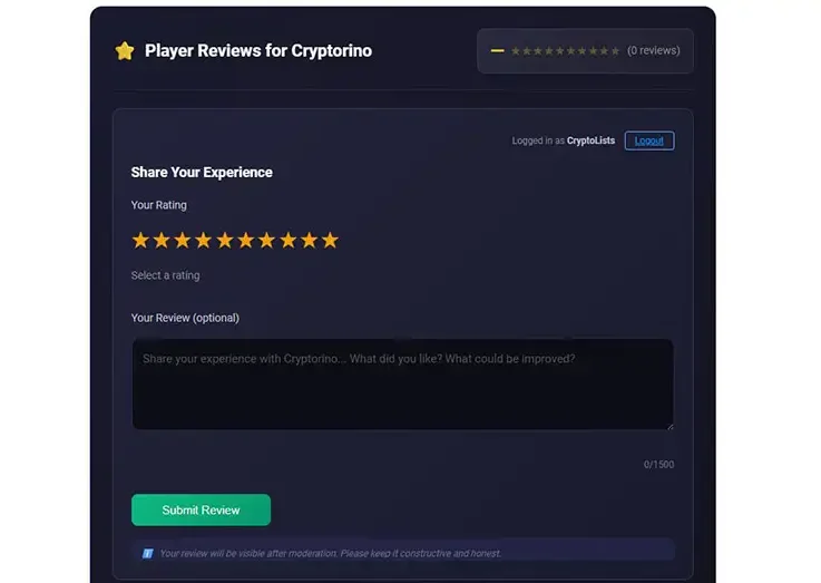 CryptoLists Launches Player Reviews for Crypto Casinos