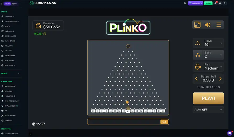 Lucky Anon Plinko Main screenshot image for Lucky Anon Casino