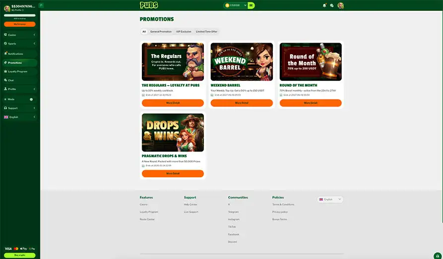 Pubs Casino Bonuses Screenshot image #3 for Pubs Casino