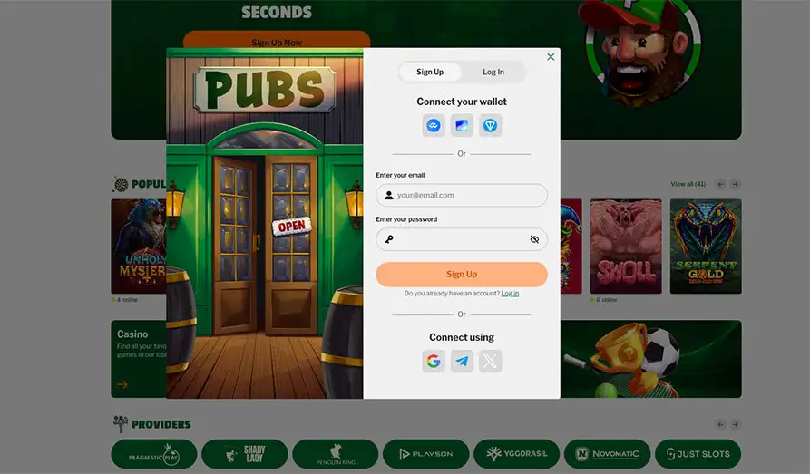 Pubs Casino Registration - Quick And Simple KYC Landscape screenshot image for Pubs Casino