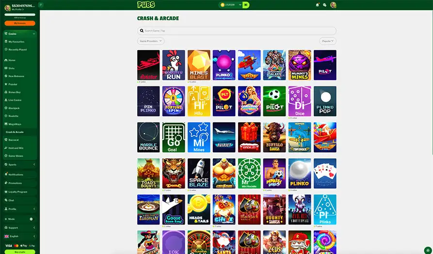 Pubs Casino Crash Games Landscape screenshot image #1 for Pubs Casino