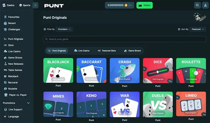 Main screenshot image for Punt Crypto Casino
