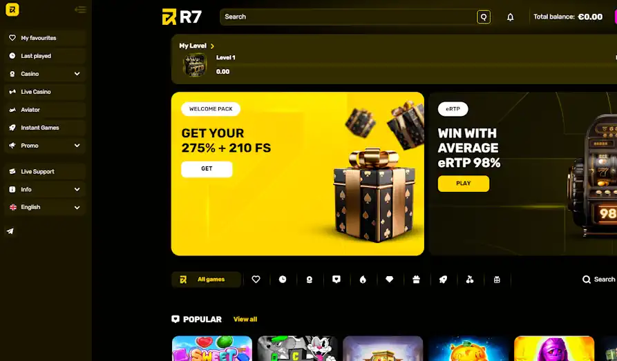 - Main screenshot image for R7 Casino
