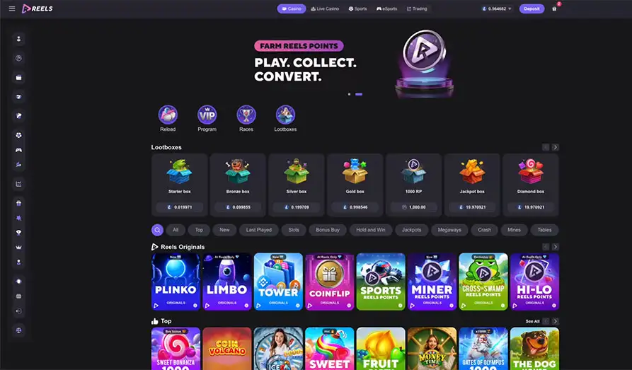 Reels IO Casino Startpage Main screenshot image for Reels IO Casino
