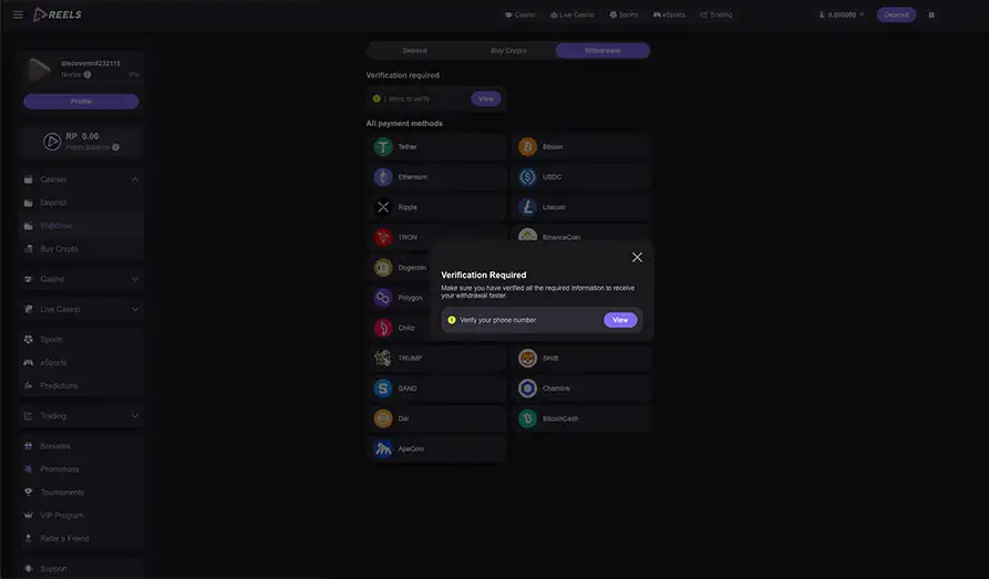 Reels IO Verification Required KYC Landscape screenshot image for Reels IO Casino