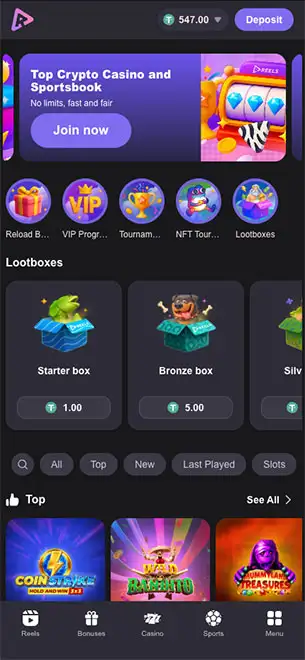 Reels IO Casino mobile screenshot #1 Mobile Screenshot image #1 for Reels IO Casino