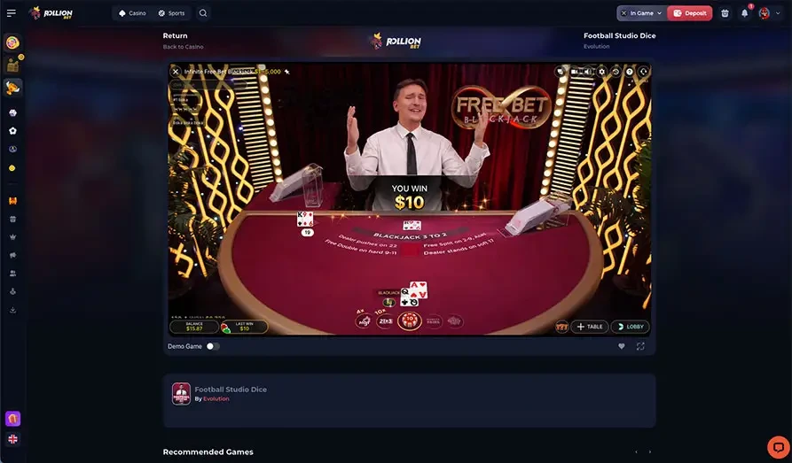 Rollion Bet Free Bet Infinite Blackjack Screenshot image #2 for Rollion Casino