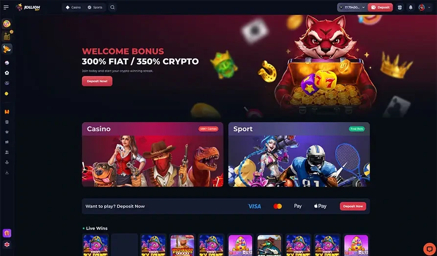 Rollion Bet Startpage Main screenshot image for Rollion Casino