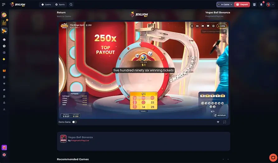 Rollion Bet - The Bingo Spot Screenshot image #3 for Rollion Casino