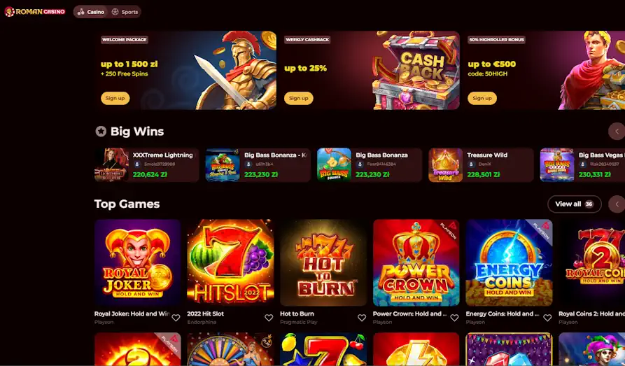 Roman Casino startpage Landscape screenshot image #1 for Roman Casino
