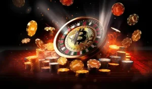 Bitcoin roulette table on stack of chips