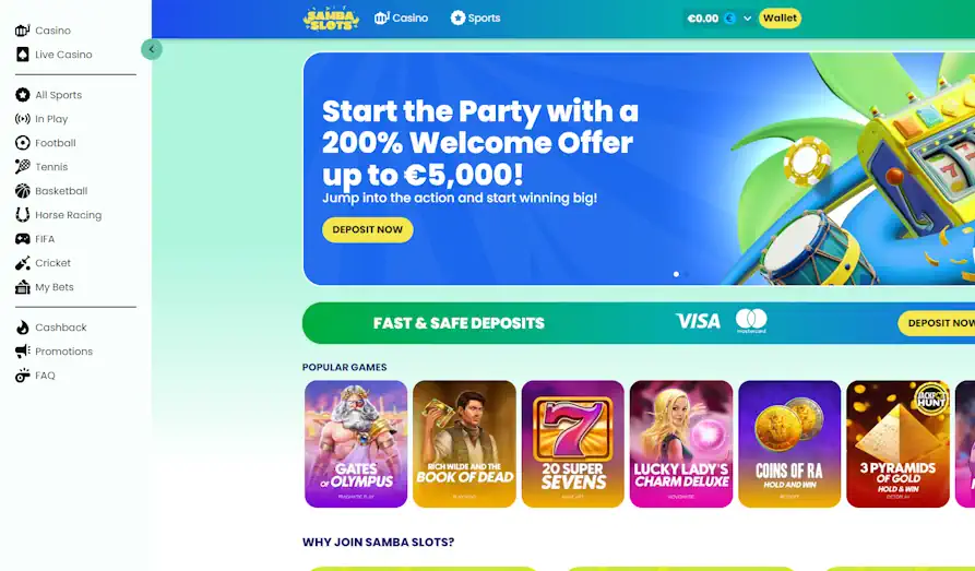 Samba Slots startpage Landscape screenshot image #1 for Samba Slots Casino