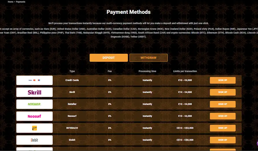 Shambala payments Landscape screenshot image #1 for Shambala Casino