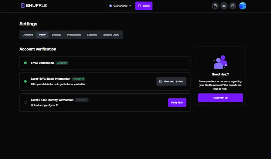 - KYC Landscape screenshot image for Shuffle Casino