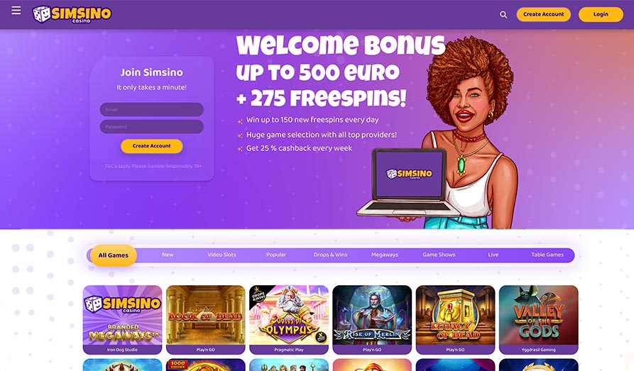 Main screenshot image for Simsino Casino
