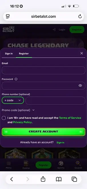 Sir Betalot Registration KYC Mobile Screenshot for Sir Betalot