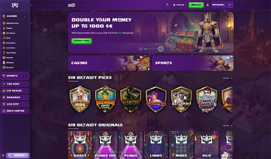 Sir Betalot Casino Startpage Main screenshot image for Sir Betalot