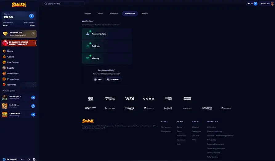 Smash Verification Completed September 26, 2026 KYC Screenshot #2 for Smash Casino