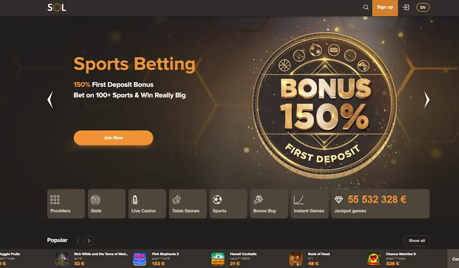 Main screenshot image for Sol Crypto Casino