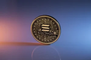 Solana coin on purple background