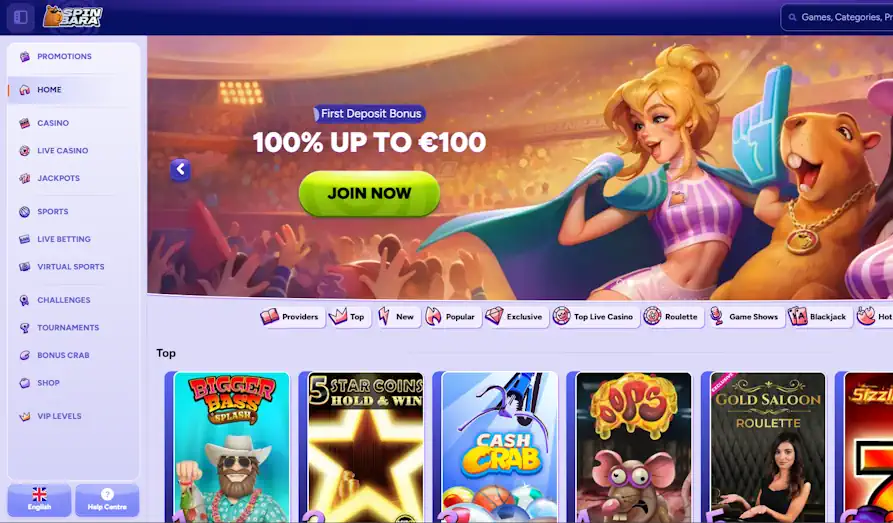 Spinbara Casino startpage Landscape screenshot image #1 for Spinbara Casino