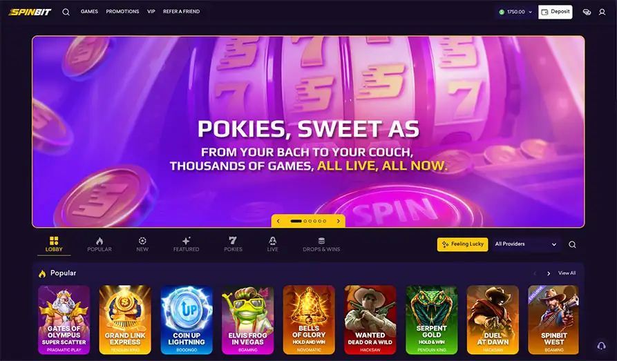 Spinbit Casino Startpage Main screenshot image for Spinbit