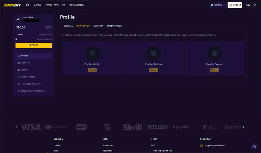 Spinbit Verification KYC Landscape screenshot image for Spinbit