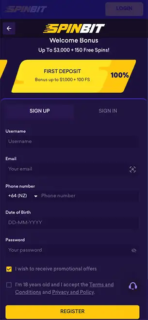 Spinbit Mobile Registration KYC Mobile Screenshot for Spinbit