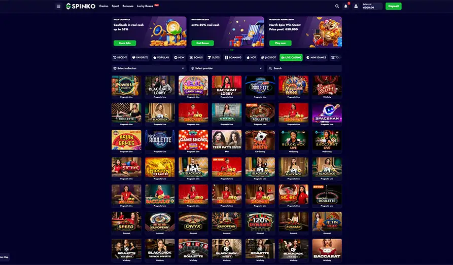 Spinko Live Casino Games Landscape screenshot image #1 for Spinko Casino