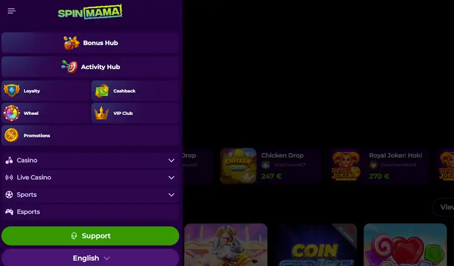 Spin Mama look and feel Landscape screenshot image #1 for Spin Mama Casino