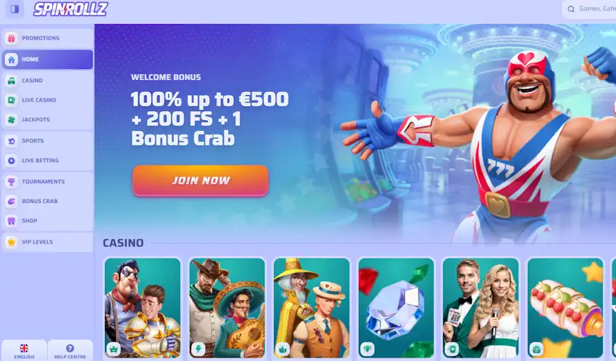 - Main screenshot image for Spin Rollz Casino