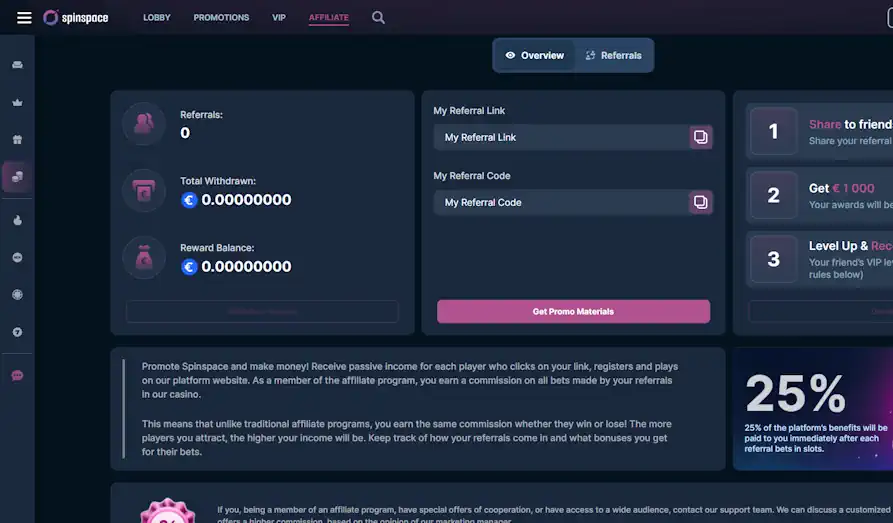 Spin Space reward program Landscape screenshot image #1 for Spin Space Casino