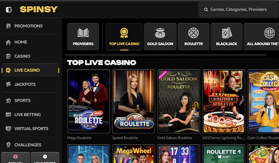 Spinsy Casino live casino games Screenshot image #3 for Spinsy Casino