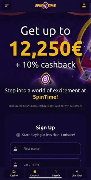 Mobile Screenshot image #1 for SpinTime Casino