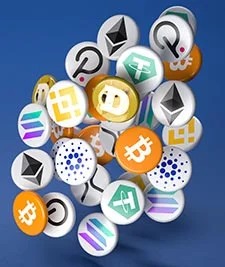 Over 10 cryptocurrencies with blue background